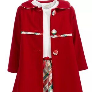 NWT - Holiday Blueberi Boulevard Little Girls 2-PC Plaid Dress & Velvet Coat